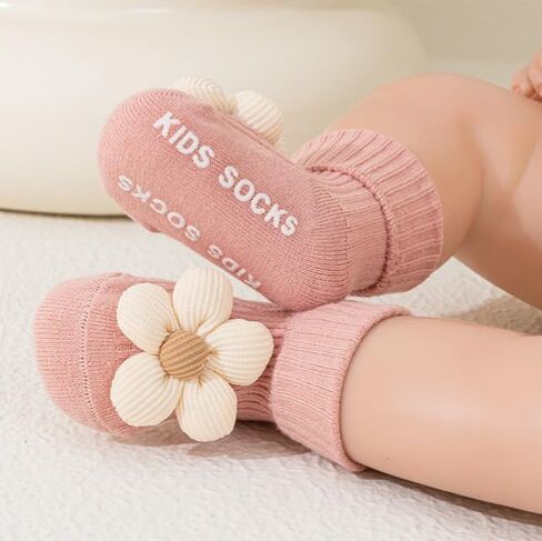 Baby Girls Non-Skid Ankle Socks with Grip Todder Princess Flower Design Low Cut Cuffed Socks 6 Pairs in Kuwait