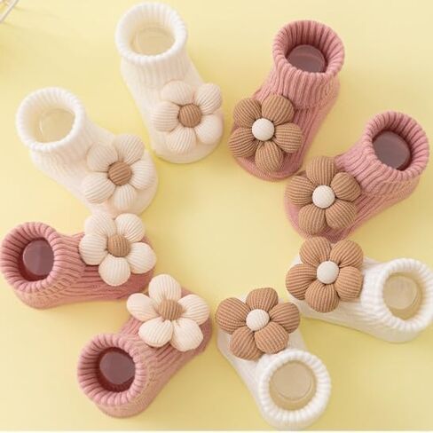 Baby Girls Non-Skid Ankle Socks with Grip Todder Princess Flower Design Low Cut Cuffed Socks 6 Pairs in Kuwait