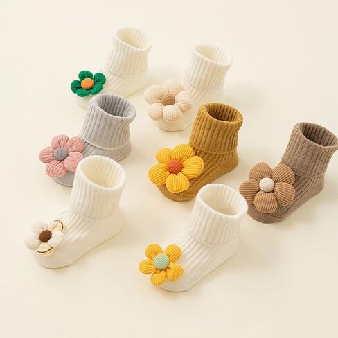 Baby Girls Non-Skid Ankle Socks with Grip Todder Princess Flower Design Low Cut Cuffed Socks 6 Pairs in Kuwait