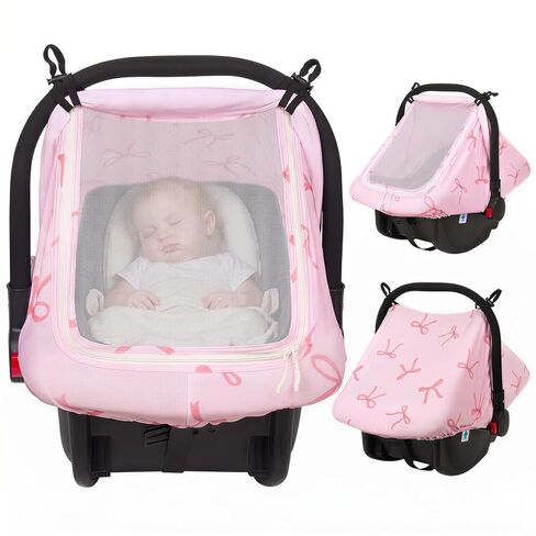Baby Car Seat Cover with Breathable Mesh Window Infant Car Seat Canopy | 3 way design, breathable privacy mesh, double zippers, adjustable secure fit, universal infant car seat cover in Kuwait