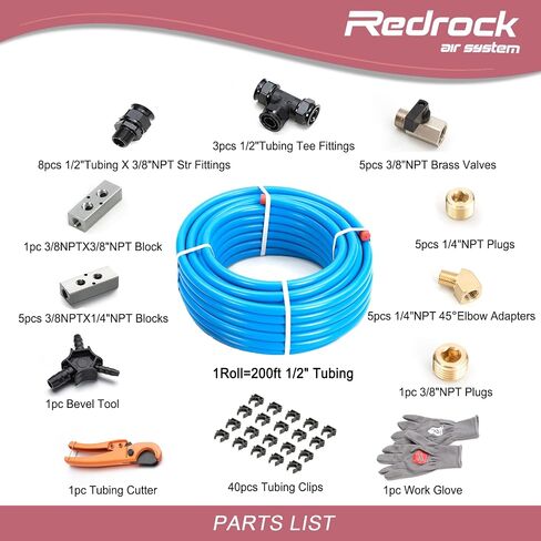 Air Compressor Accessories Kit 1/2" x 200 ft HDPE Aluminum Compressed Shop Air Line Kit and 2 Pack 1/2 inch Air System Piping Fittings Equal Tee Fitting in Saudi Arabia