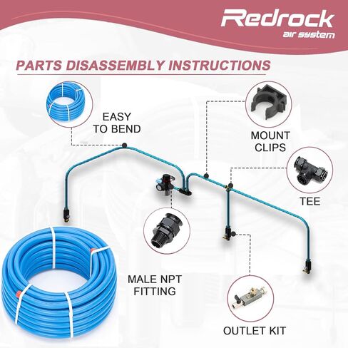 Air Compressor Accessories Kit 1/2" x 200 ft HDPE Aluminum Compressed Shop Air Line Kit and 2 Pack 1/2 inch Air System Piping Fittings Equal Tee Fitting in Saudi Arabia