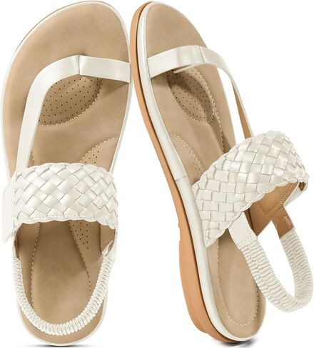Aomigoct Comfort Womens Flat Sandals: Breathable Insoles & Non-Slip TPR Sole for Everyday Walks - Elastic Ankle Strap & Weaving Design for Casual Outings - Active Women in Saudi Arabia