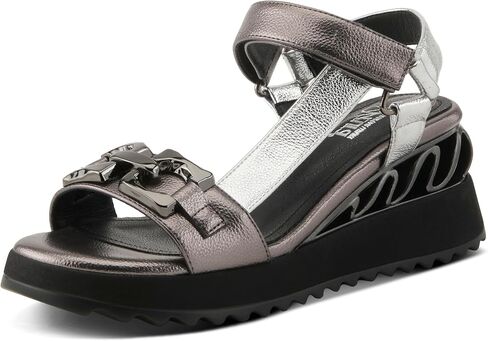 Azura Women's FABILOSI Hook and Loop Sandals - Metallic Faux Leather, Cushioned Footbed, Adjustable Ankle Strap in Saudi Arabia