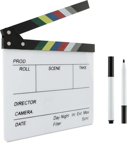 Acrylic Movie Film Clapboard, 12 x 10in Video Movie Clapboard ​with 2 Whiteboard Marker, Mo-Vie Theme Party Decorations(White, Black) in Kuwait