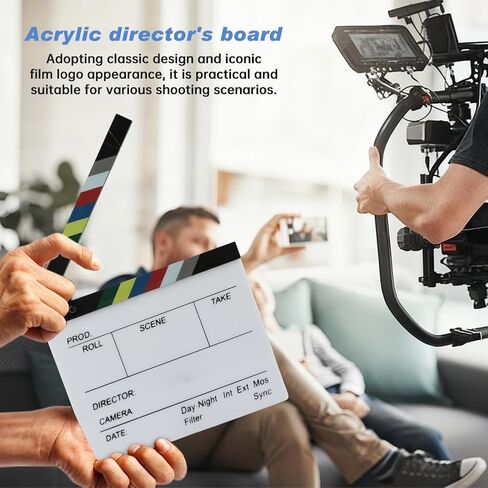 Acrylic Movie Film Clapboard, 12 x 10in Video Movie Clapboard ​with 2 Whiteboard Marker, Mo-Vie Theme Party Decorations(White, Black) in Kuwait