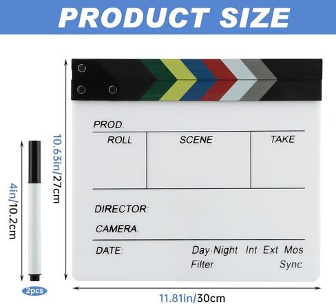 Acrylic Movie Film Clapboard, 12 x 10in Video Movie Clapboard ​with 2 Whiteboard Marker, Mo-Vie Theme Party Decorations(White, Black) in Kuwait