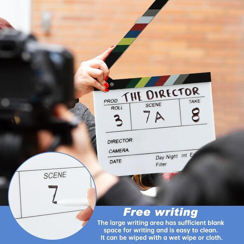 Acrylic Movie Film Clapboard, 12 x 10in Video Movie Clapboard ​with 2 Whiteboard Marker, Mo-Vie Theme Party Decorations(White, Black) in Kuwait