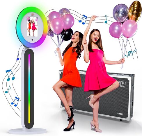 Portable Photo Booth with 22 Inch RGB Ring Light, Supports External Printer Connection, HD Portrait Selfie, Beauty Filters & Face Detection for Wedding Birthday Party Events Rental(Flight Case) in Saudi Arabia