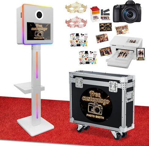 Mirror Photo Booth with Camera and Printer, DSLR Photo Booth Built-in Mini PC with 15.6" Touch Screen,Flight Case,App Remote Music Sync RGB Lights,Perfect for Weddings Parties Event (White) in Kuwait
