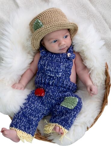 Newborn Photography Props, Crochet Farmer Outfit | Newborn photography outfit, Farmer theme, crochet construction, overalls, hat included, 0-1 Months in Saudi Arabia