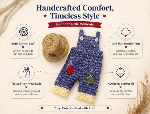 Newborn Photography Props, Crochet Farmer Outfit | Newborn photography outfit, Farmer theme, crochet construction, overalls, hat included, 0-1 Months in Saudi Arabia