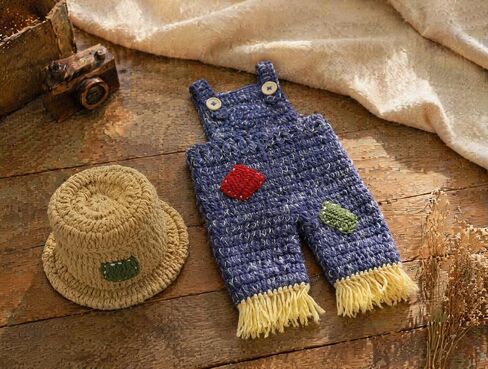 Newborn Photography Props, Crochet Farmer Outfit | Newborn photography outfit, Farmer theme, crochet construction, overalls, hat included, 0-1 Months in Saudi Arabia