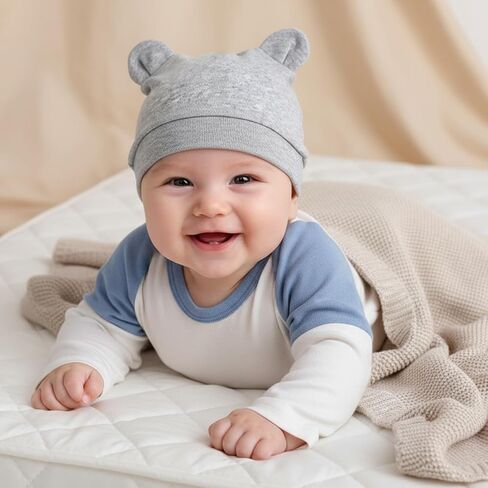 6 Pcs Baby Newborn Bear Ears Hats, Newborn Toddler Soft Beanie Hat for Unisex Infant Boys Girls 0-24 Months Soft Breathable Cute Bear Caps for Dolls Pets, 6 Styles in Kuwait