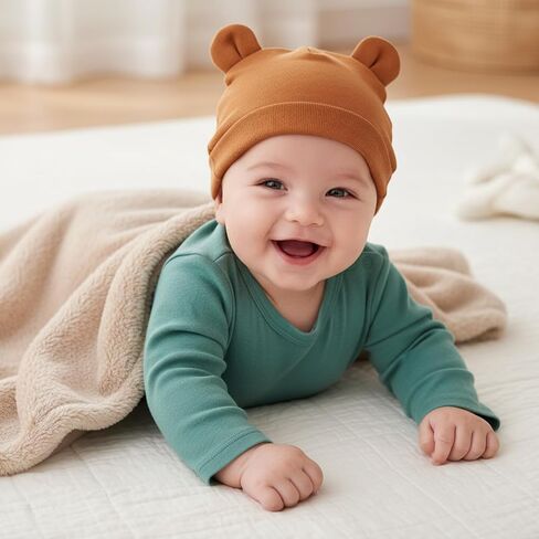 6 Pcs Baby Newborn Bear Ears Hats, Newborn Toddler Soft Beanie Hat for Unisex Infant Boys Girls 0-24 Months Soft Breathable Cute Bear Caps for Dolls Pets, 6 Styles in Kuwait