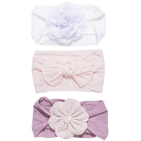 Floral Baby Girls Bows Headbands, 3PCS Soft Stretchy Nylon Hairbands, Handmade Flower Headwraps for Newborns Infants Toddlers in Kuwait