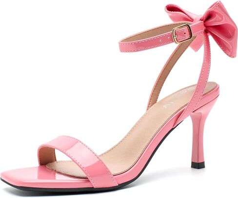 Women’s Bow Heeled Sandals, Square Open Toe Ankle Strap Heels, 3 Inch Strappy Dress Sandals for Wedding Guest, Party, Evening in Saudi Arabia