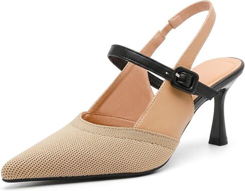 Closed Toe Heels for Women Knitted Slingback Stiletto Dress Pumps | Pointed Toe, Kitten Heels, Adjustable Buckle Strap, Casual, Work, Dates, Wedding, Comfortable Daily Outfits Shoes in Saudi Arabia