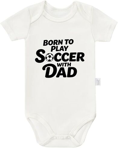 Born to Play Soccer with Dad Baby Short-Sleeve Bodysuits, Soccer Infant Outfits for Newborn Girls Boys 0-24 Month in Kuwait