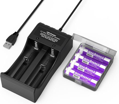 4 Pack 3.7V Rechargeable Battery Set with 2 Bay USB Charger | for Led Flashlight, Camera, Small Fan, Sound Equipment etc. in Saudi Arabia