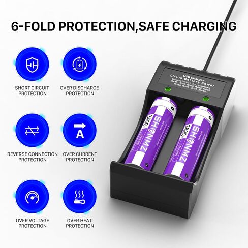 4 Pack 3.7V Rechargeable Battery Set with 2 Bay USB Charger | for Led Flashlight, Camera, Small Fan, Sound Equipment etc. in Saudi Arabia