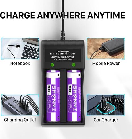 4 Pack 3.7V Rechargeable Battery Set with 2 Bay USB Charger | for Led Flashlight, Camera, Small Fan, Sound Equipment etc. in Saudi Arabia