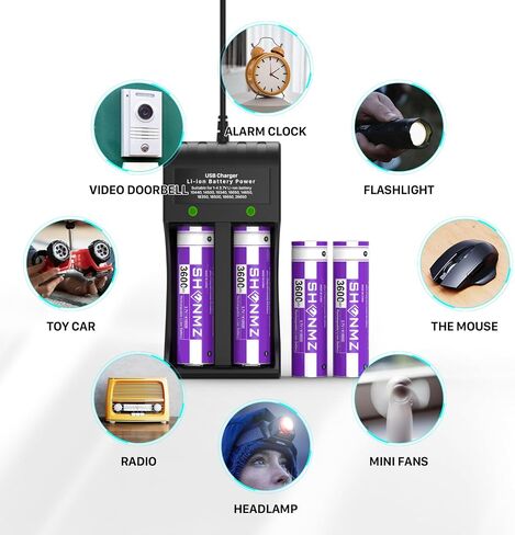 4 Pack 3.7V Rechargeable Battery Set with 2 Bay USB Charger | for Led Flashlight, Camera, Small Fan, Sound Equipment etc. in Saudi Arabia