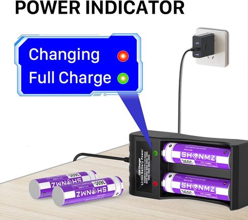 4 Pack 3.7V Rechargeable Battery Set with 2 Bay USB Charger | for Led Flashlight, Camera, Small Fan, Sound Equipment etc. in Saudi Arabia