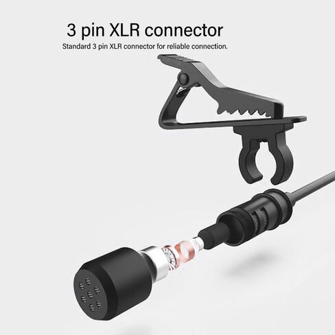 9.84ft 3 Pin XLR Lapel Lavalier Microphone 48V Phantom Power Omni Directional Noise Reduction Aluminum Alloy Mic for Recording Interview in Saudi Arabia