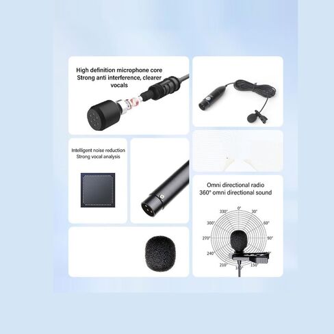 9.84ft 3 Pin XLR Lapel Lavalier Microphone 48V Phantom Power Omni Directional Noise Reduction Aluminum Alloy Mic for Recording Interview in Saudi Arabia