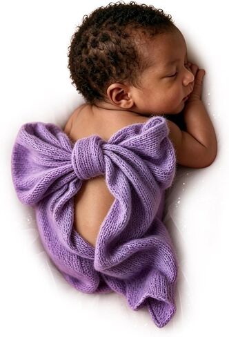 Newborn Photo Prop Mohair Knit Bow Wrap Baby Photography Prop Soft Stretch Mohair Swaddle Alternative in Saudi Arabia