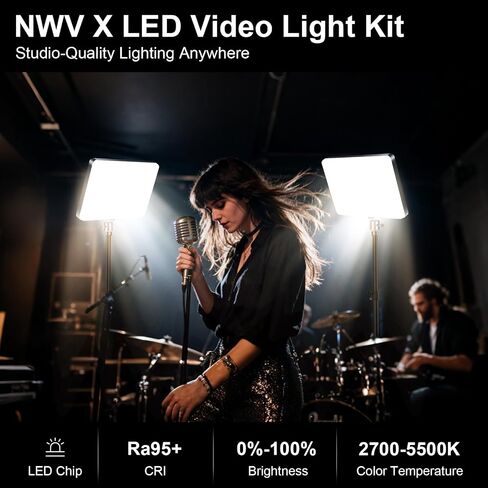 NWV LED Video Light Kit with Tripod Stand, 2700K-5500K Dimmable LED Panel Light, CRI 95+, 0-100% Brightness Adjustable, Portable Photography Lighting for Live Stream, Video Recording, Vlog in Kuwait