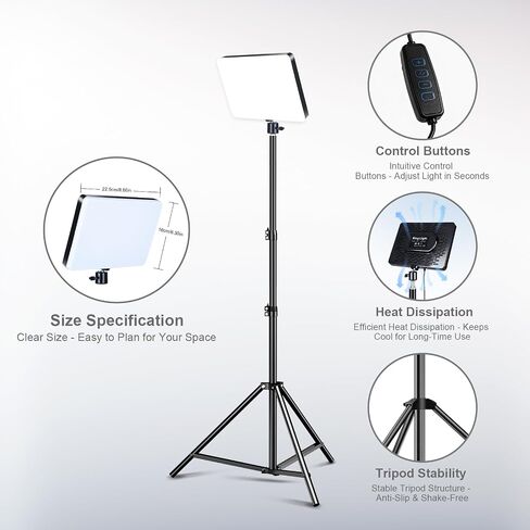 NWV LED Video Light Kit with Tripod Stand, 2700K-5500K Dimmable LED Panel Light, CRI 95+, 0-100% Brightness Adjustable, Portable Photography Lighting for Live Stream, Video Recording, Vlog in Kuwait