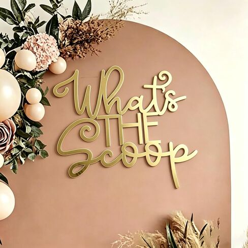 What's The Scoop Sign for Backdrop,Acrylic Gold Summer Baby Shower Party Decor for Ice Cream Gender Reveal Party Decorations for Balloons Arch Backdrop in Kuwait