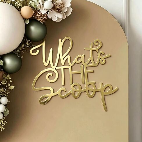 What's The Scoop Sign for Backdrop,Acrylic Gold Summer Baby Shower Party Decor for Ice Cream Gender Reveal Party Decorations for Balloons Arch Backdrop in Kuwait