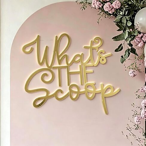 What's The Scoop Sign for Backdrop,Acrylic Gold Summer Baby Shower Party Decor for Ice Cream Gender Reveal Party Decorations for Balloons Arch Backdrop in Kuwait