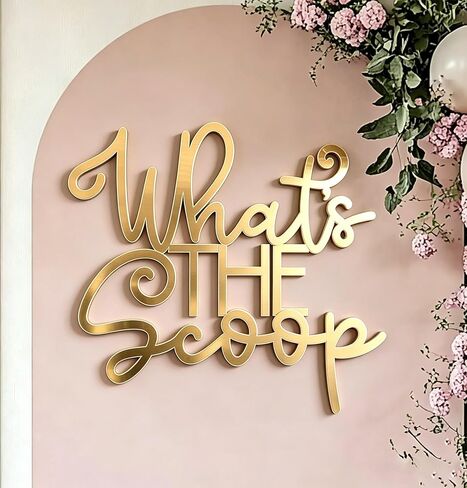 What's The Scoop Sign for Backdrop,Acrylic Gold Summer Baby Shower Party Decor for Ice Cream Gender Reveal Party Decorations for Balloons Arch Backdrop in Kuwait