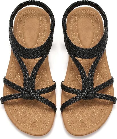 Ecetana Womens Sandals Comfortable Dressy - Summer Slip On Walking Shoes | Boho Braided Strappy Flat Sandals with Elastic Slingback - Cushioned Footbed for Travel Beach Casual Wear - All Day Comfort in Saudi Arabia