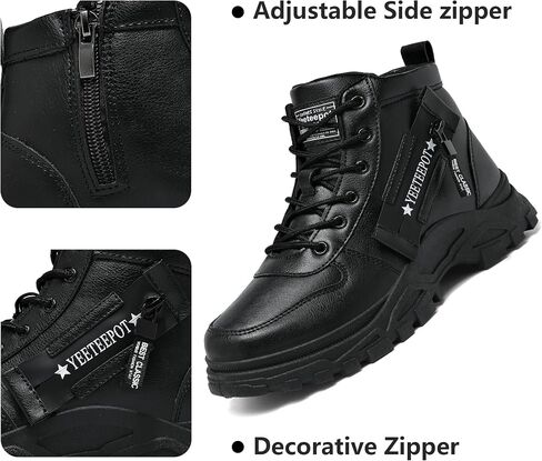 Women's Ankle Boots Lace Up Outdoor Booties Black, US 8.5 | Side Zipper Walking Shoes Anti-Slip Sneakers Wide Feet Short Boots Flat Fashion Combat Booties Women Comfortable Hiking Shoe in Kuwait