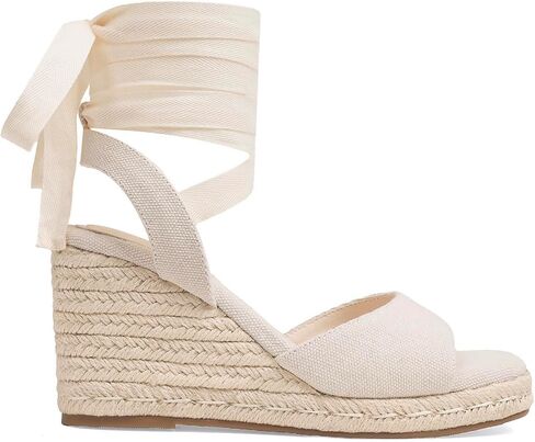 EQAUDES Womens Espadrilles Wedge Sandals Platform Square Toe Ankle Strap Lace Up Summer Shoes in Saudi Arabia