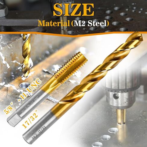 5/8"-11 UNC Tap and 17/32" Drill Bit for Metal,M2 HSS Drill and Tap Set | Combination of Drill and Tap Kit for Metal in Saudi Arabia