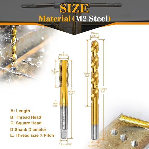 M12x1.25 Tap and 10.8mm Drill Bit for Metal,M2 HSS Metric Drill and Tap Set | Combination of Drill and Tap Kit for Metal in Saudi Arabia