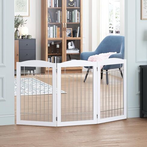 Spirich Free Standing Foldable Metal Pet Gate for Dog, 60" Extra Wide 30" H | Dog Gate for Doorway, Stairs, the House, Pet Puppy Safety Fence, Support Feet, Kitchen, Hallway, 3 Panels, White in Saudi Arabia