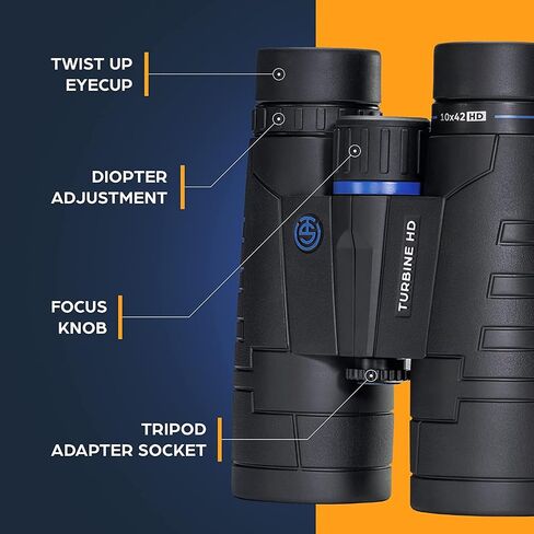 TSO Turbine HD 10x42 Roof Prism Binoculars for Adults, HD Glass with Multi-Coated Optics, 15.5mm Long Eye Relief, Rainproof Binoculars for Bird Watching, Hunting, Hiking, Travel & Wildlife Viewing in Saudi Arabia
