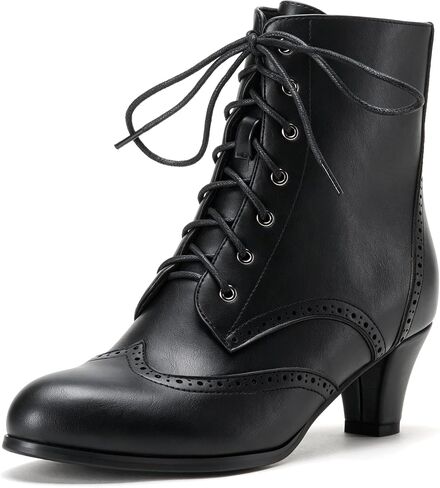 Women Vintage Victorian Boots with Side Zippers Wintip Lace Up Ankle Booties Cosplay in Saudi Arabia