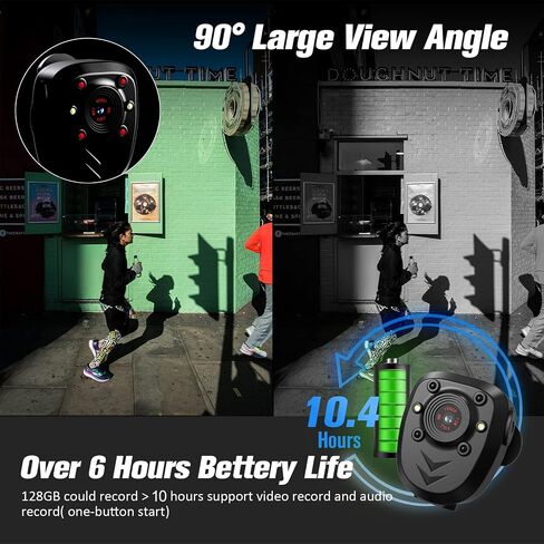 Mini Body Camera Video Recorder Built-in 128GB Card with Night Vision IR & Loop Record HD 1080P, 6 HR Battery Life Police Cam for Outdoor, Law Enforcement, Security Guard (128G With Magnetic Lanyard) in Saudi Arabia