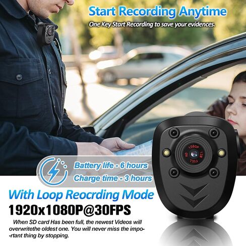 Mini Body Camera Video Recorder Built-in 128GB Card with Night Vision IR & Loop Record HD 1080P, 6 HR Battery Life Police Cam for Outdoor, Law Enforcement, Security Guard (128G With Magnetic Lanyard) in Saudi Arabia