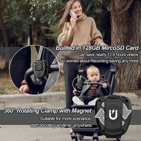 Mini Body Camera Video Recorder Built-in 128GB Card with Night Vision IR & Loop Record HD 1080P, 6 HR Battery Life Police Cam for Outdoor, Law Enforcement, Security Guard (128G With Magnetic Lanyard) in Saudi Arabia