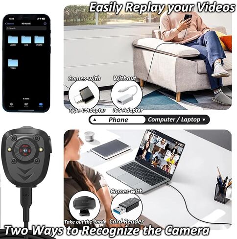 Mini Body Camera Video Recorder Built-in 128GB Card with Night Vision IR & Loop Record HD 1080P, 6 HR Battery Life Police Cam for Outdoor, Law Enforcement, Security Guard (128G With Magnetic Lanyard) in Saudi Arabia