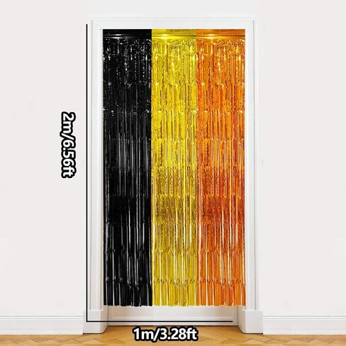 Construction Foil Fringe Curtain Birthday Party Decorations Supplies, 2 PCS | 3.28 x 6.56 Ft Yellow Orange Black Tinsel Streamer Backdrop Photo Booth Props for Construction Truck Party Decor Favors in Saudi Arabia